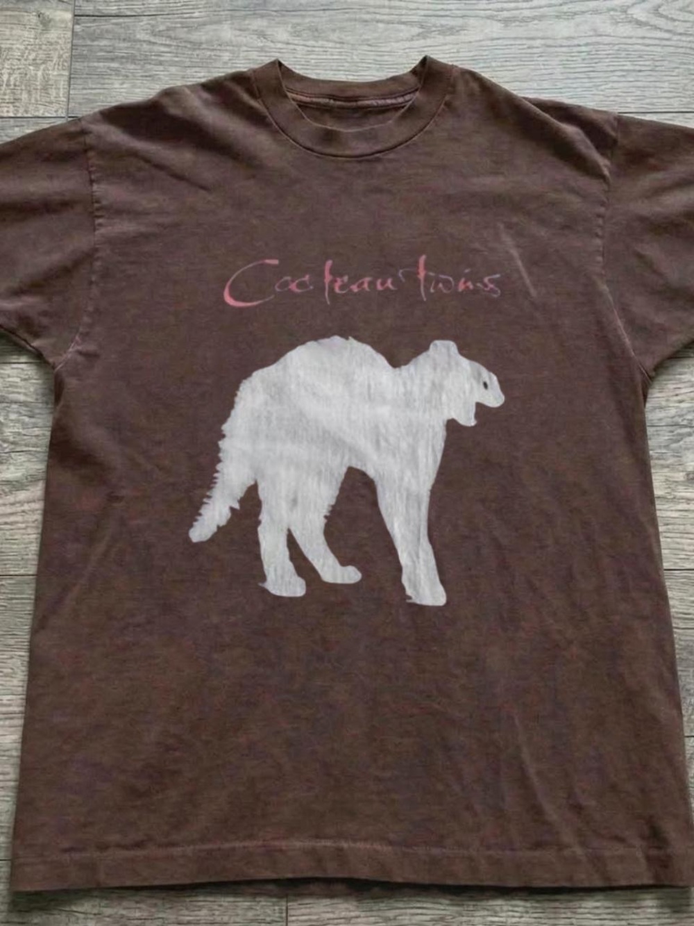 Gildan Brown Tee with White Dog Silhouette and Pink Script